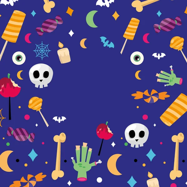 Halloween godis på blå bakgrund vektor design — Stock vektor