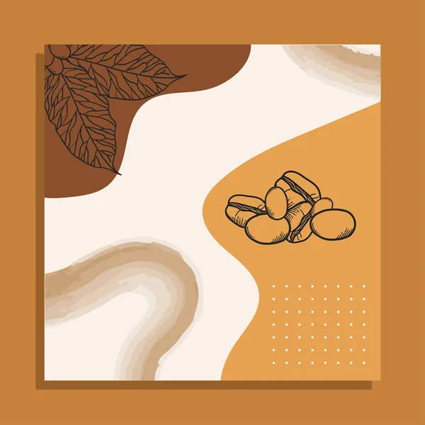 Κόκκοι καφέ με φύλλα χάρτινο πλαίσιο διανυσματικός σχεδιασμός — Διανυσματικό Αρχείο