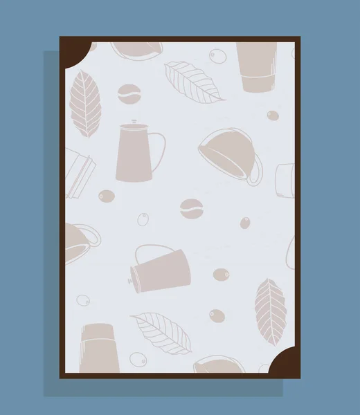 Αφίσα με φλιτζάνια καφέ και φύλλα vector design — Διανυσματικό Αρχείο