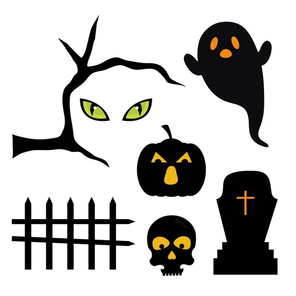 Halloween calabaza calavera tumba y fantasma vector diseño — Vector de stock