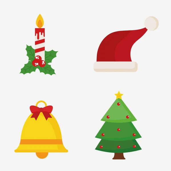 Joyeux Noël chapeau de bougie cloche et pin vecteur de conception — Image vectorielle