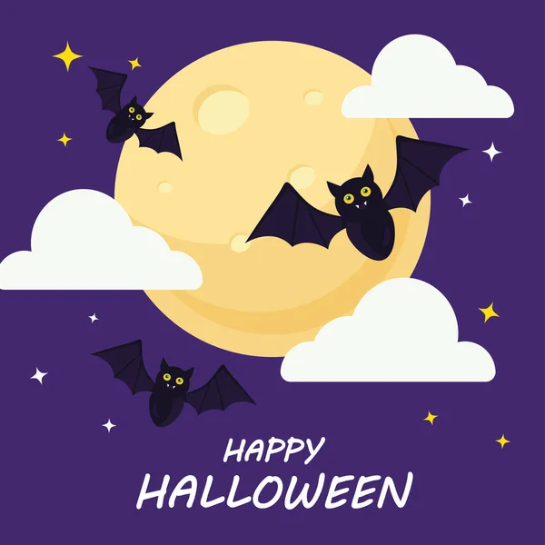 Happy halloween with bats cartoons vector design — Stock Vector