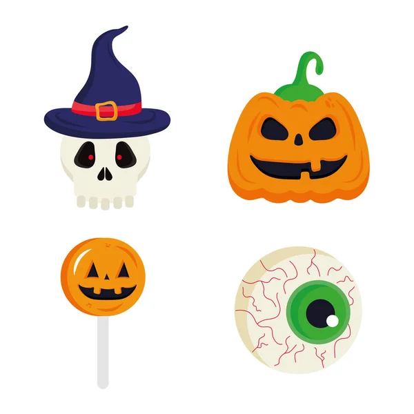 Halloween abóbora crânio doce e olho vetor design —  Vetores de Stock