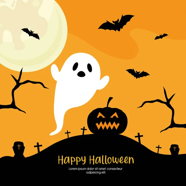 Halloween abóbora e fantasma desenhos animados design vetorial — Vetor de Stock