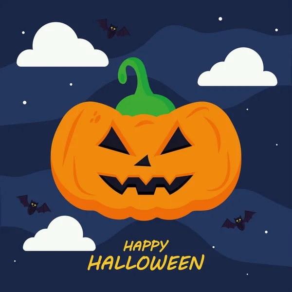 Gelukkig halloween met pompoen cartoon vector ontwerp — Stockvector