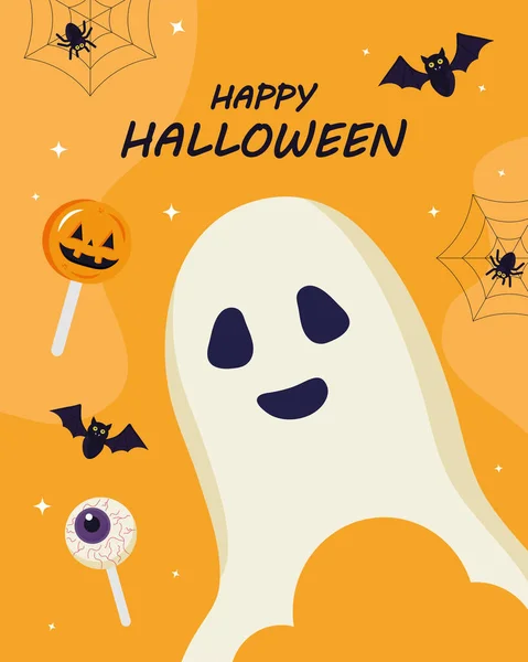 Happy halloween with ghost cartoon vector design — Stock Vector