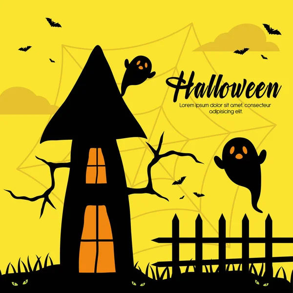 Casa de Halloween con fantasmas diseño de vectores — Vector de stock