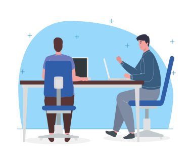 Birlikte çalışma alanı, dizüstü bilgisayarlı adamlar, konsept ekibi