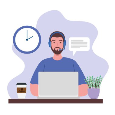 Telework, ajan erkek çağrı merkezi olay yerinden çalışıyor.