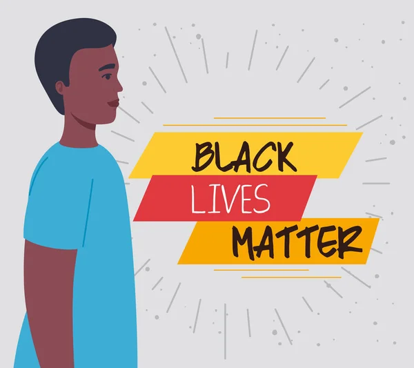 Black lives matter, man african in profile, stop racism — Stock Vector