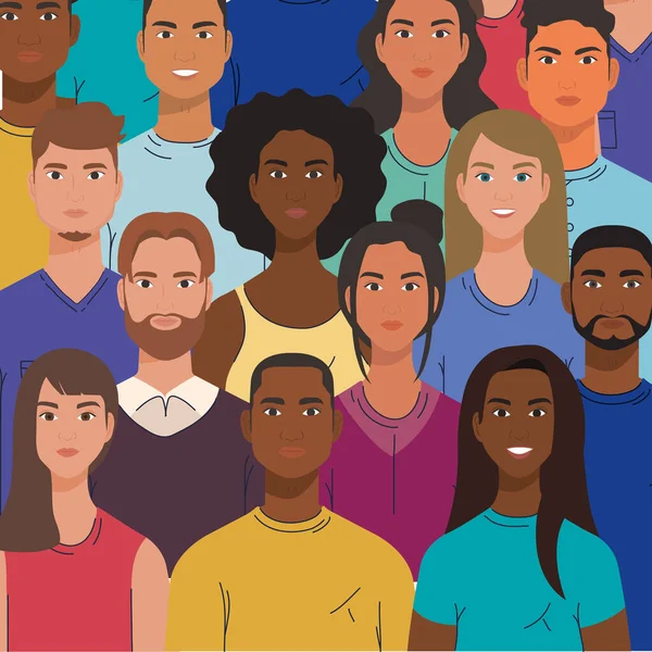 Groupe multiethnique de personnes, concept de diversité et de multiculturalisme — Image vectorielle