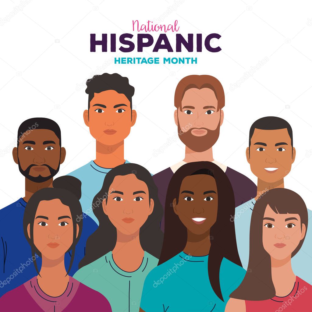national hispanic heritage month, with women and men together, diversity and multiculturalism concept
