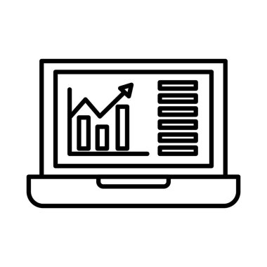 Laptop satır biçimi vektör tasarımında infografik çubuklar grafiği