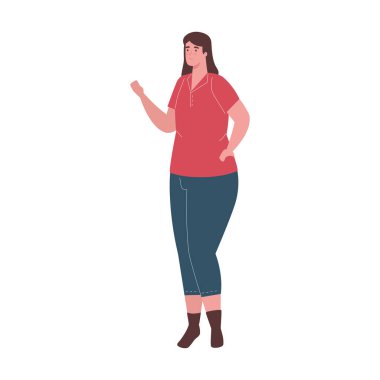 Artı kırmızı gömlek vektör tasarımlı kadın karikatürü.