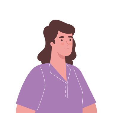 Artı mor gömlekli kadın karikatürü.