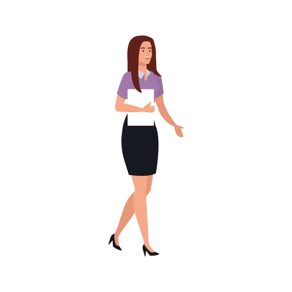 Dessin animé femme d'affaires avec jupe et document papier vectoriel design — Image vectorielle