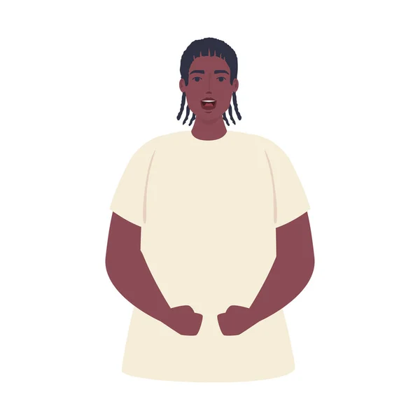 白のTシャツを着た黒人女性の漫画です — ストックベクタ
