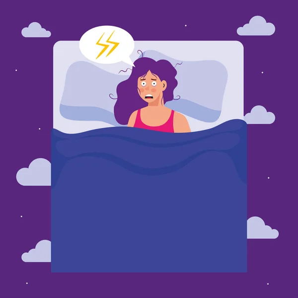 Woman with insomnia with bed vector design — Stock Vector