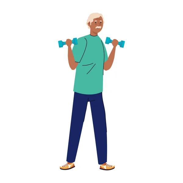 Senior man cartoon lifting weights vector design — Stock Vector