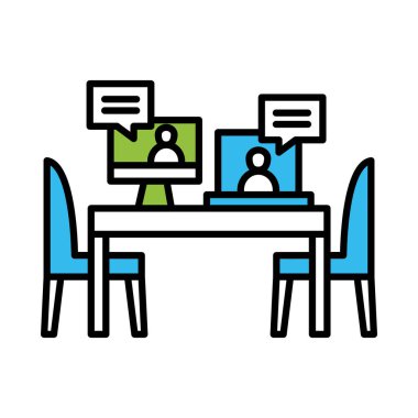 Laptop hattı ve renk biçimi vektör tasarımı olan iş arkadaşları