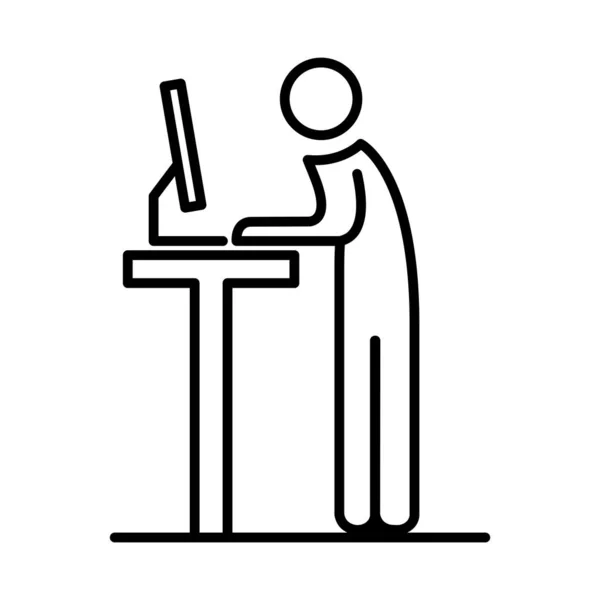 Άνθρωπος με υπολογιστή σε βίντεο chat γραμμή στυλ εικονίδιο διανυσματικό σχεδιασμό — Διανυσματικό Αρχείο