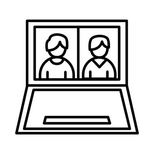 Coworkers men in laptop line style icon vector design — Stock Vector