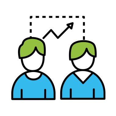 Laptop hattı ve renk biçimi vektör tasarımı olan iş arkadaşları