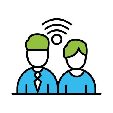 Wi-fi çizgisi ve renk biçimi vektör tasarımı olan iş arkadaşları