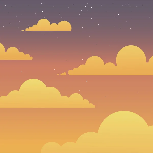 Nuages sur violet rose et orange ciel vecteur design — Image vectorielle