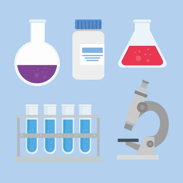 Conjunto de ícones de pesquisa de vacinas médicas, estudo científico de prevenção de vírus — Vetor de Stock