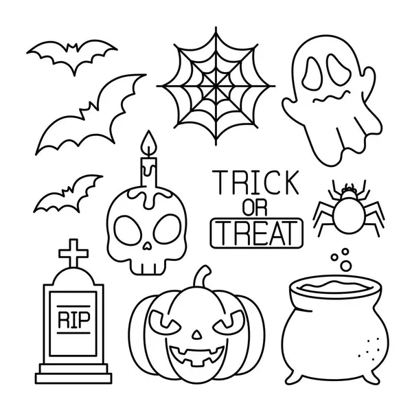 Establecer iconos de Halloween feliz, estilo de línea — Vector de stock