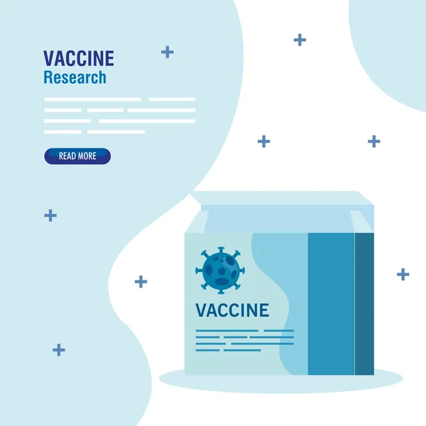 Medicinskt vaccin forskning coronavirus, med låda av vaccin, medicinsk vaccinforskning och utbildning mikrobiologi för coronavirus covid19 — Stock vektor