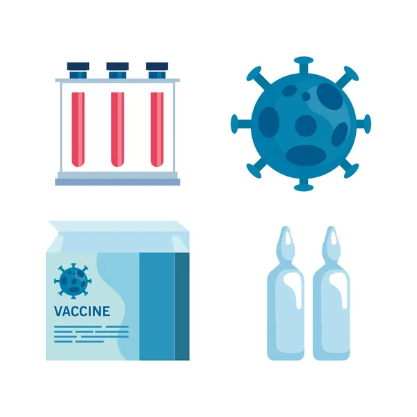 Набор иконок для исследования коронавирусов медицинских вакцин, исследования медицинских вакцин и образовательной микробиологии для коронавируса covid19 — стоковый вектор