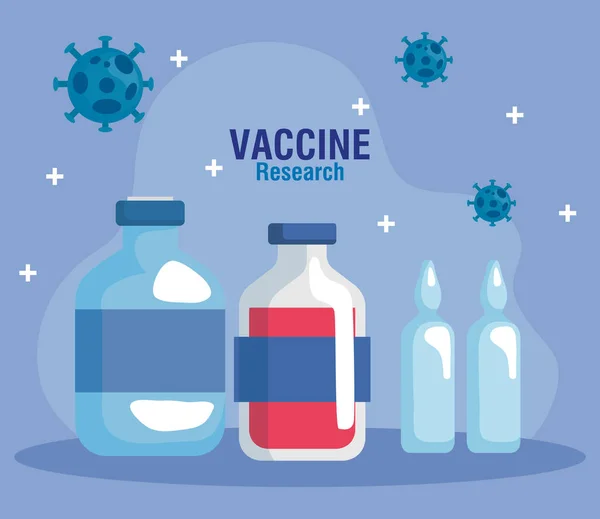 Recherche sur les vaccins médicaux coronavirus, recherche sur les vaccins médicaux et microbiologie éducative pour le coronavirus covid19 — Image vectorielle