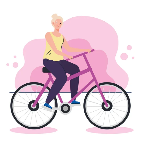 骑自行车、参加休闲活动的可爱老妇人 — 图库矢量图片