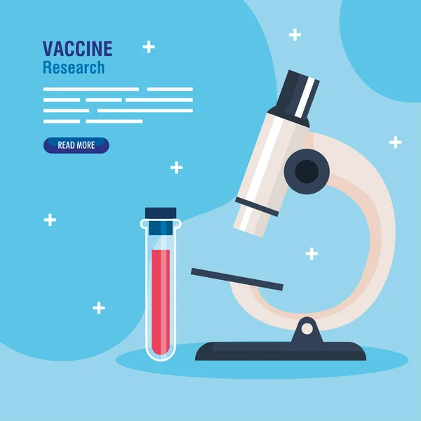 Badania nad szczepionką medyczną, z mikroskopem i testem rurkowym, naukowe badania nad zapobieganiem wirusom — Wektor stockowy
