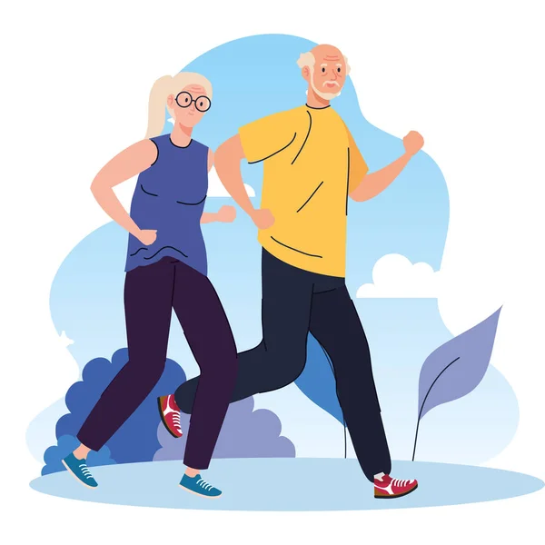 Senior couple walking outdoor, sport exercise concept — Stock Vector