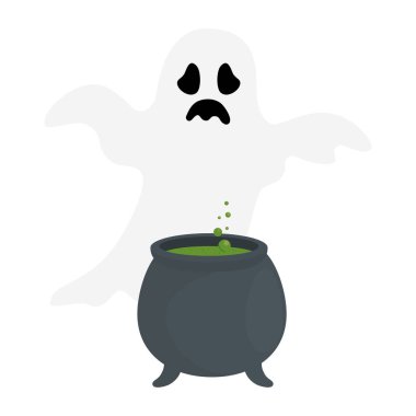 Cadılar Bayramı hayalet çizgi filmi cadı kasesi vektör tasarımı ile