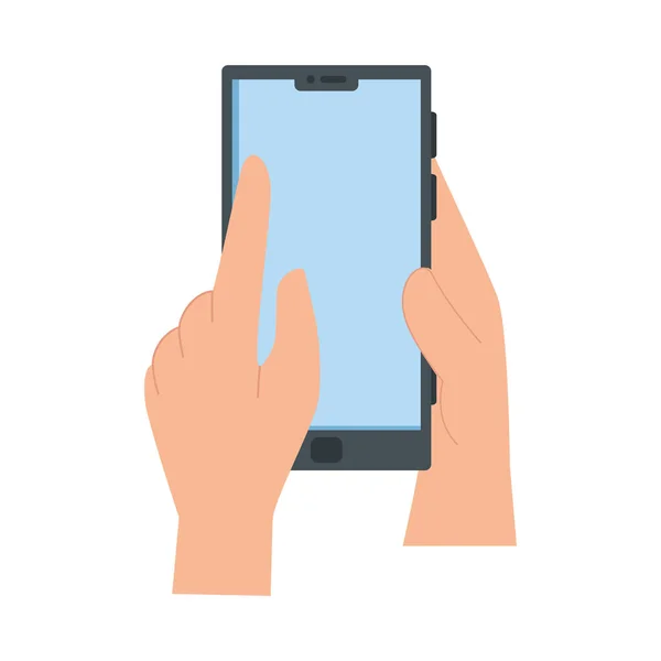 Handen met zwarte smartphone vector ontwerp — Stockvector
