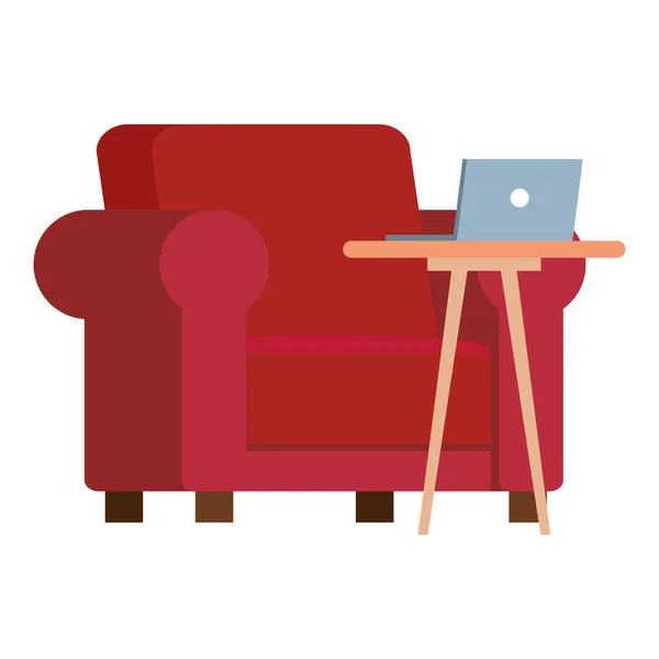 Chaise rouge avec ordinateur portable sur la conception vectorielle de table — Image vectorielle