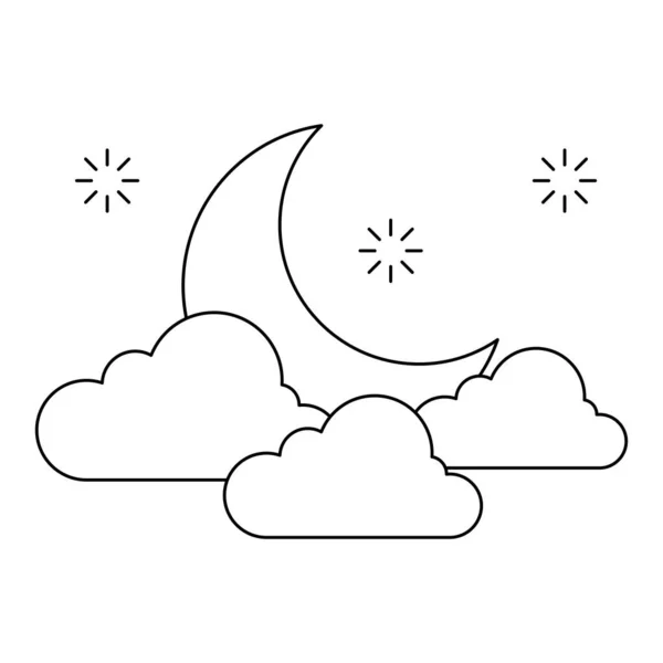 月は雲と星のベクトルデザインで — ストックベクタ