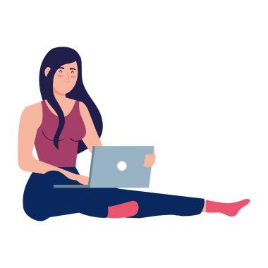 Dizüstü bilgisayarı olan kadın çizgi film.