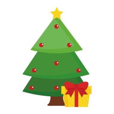 Hediye vektör tasarımlı mutlu noel çam ağacı