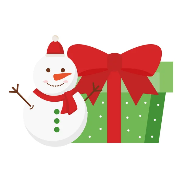 Feliz Navidad muñeco de nieve con diseño de vectores de regalo — Vector de stock