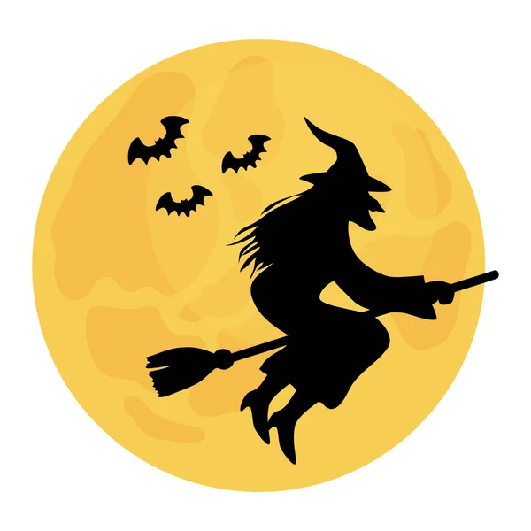 Luna de Halloween con diseño de vector de silueta de bruja — Vector de stock