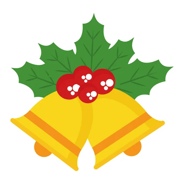 Весёлый рождественский колокол с ягодами и векторным дизайном листьев — стоковый вектор