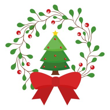 Mutlu noel çam ağacı yaprakları taç vektör tasarımı