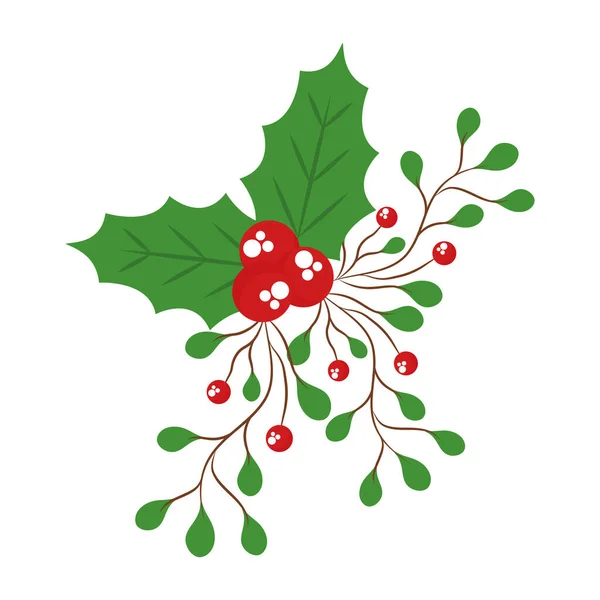 Весёлые рождественские ягоды с векторным дизайном листьев — стоковый вектор