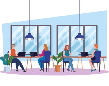 Birlikte çalışma alanı, dizüstü bilgisayarları olan grup insanları, takım çalışması konsepti.