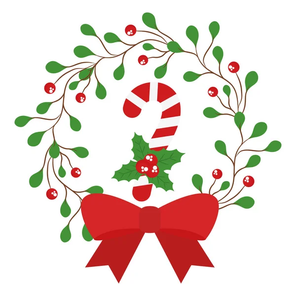 Veselé vánoce cukroví v bobulích s listy koruna s motýlkem vektor design — Stockový vektor